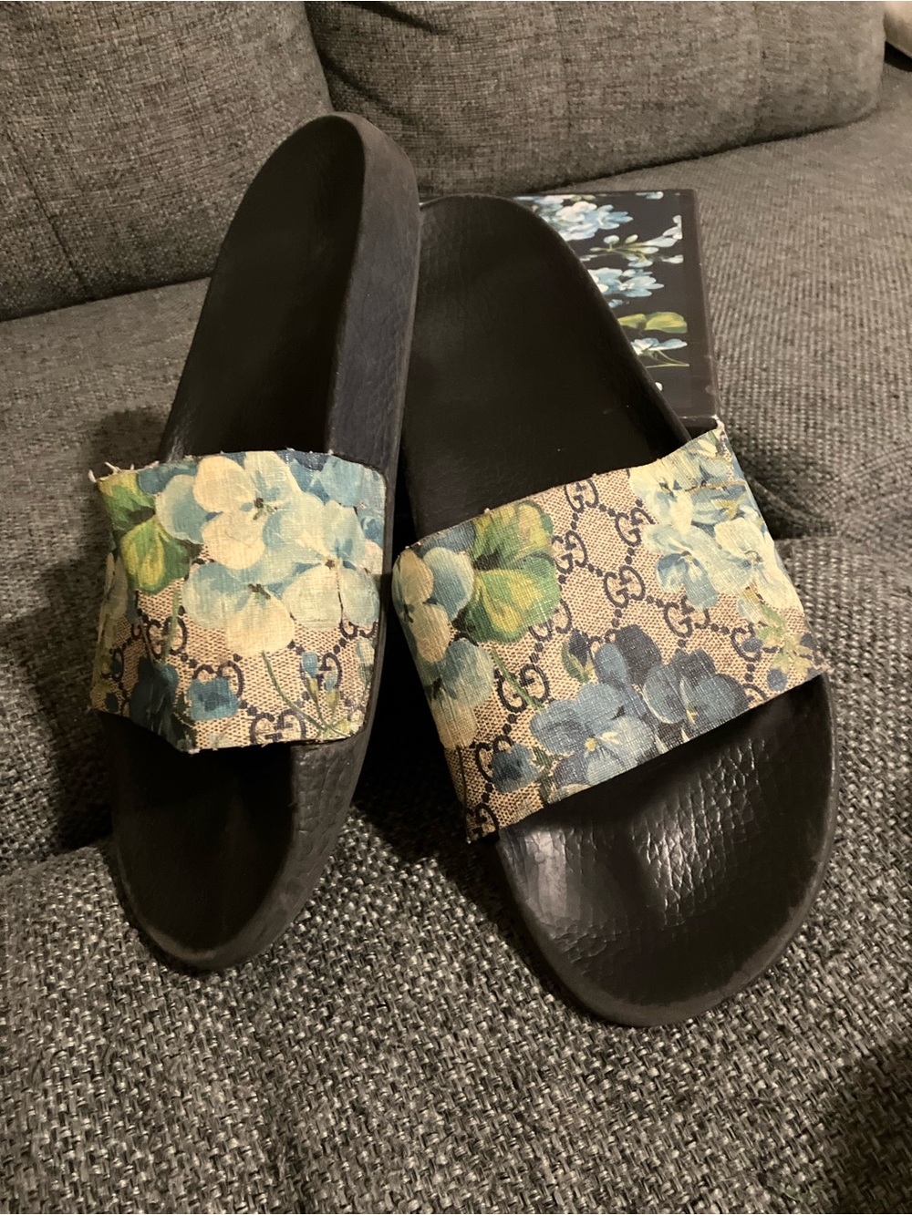 Gucci GG blooms Supreme Slides Baby Blue Flowers With Floral Box